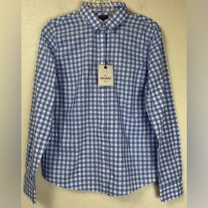 NEW Untuckit Rebeche Gingham Checkered Plaid Button Preppy Shirt 6 Blue‎ 1042